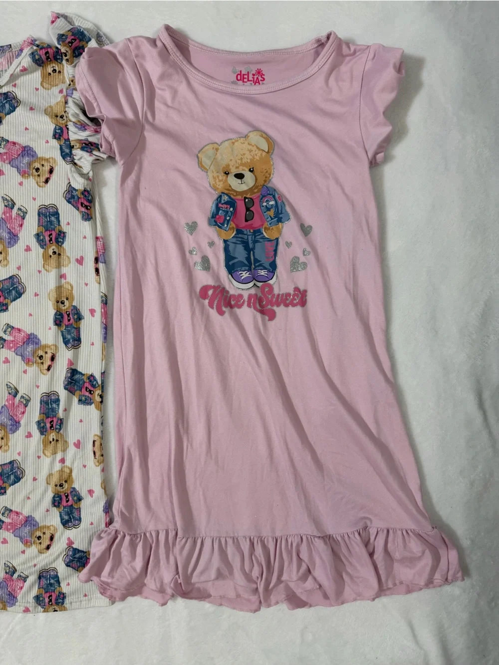 dELiA*s Girls' Teddy Print Ruffle Tank Top - Pink & White